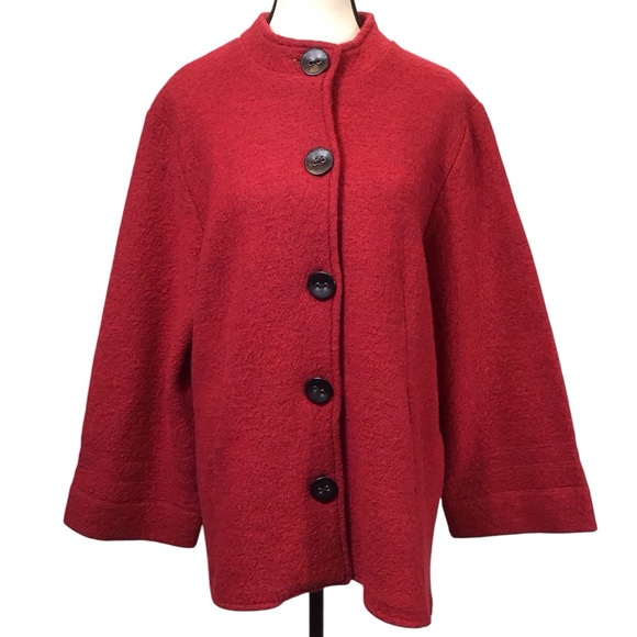 Vintage Ruby Rd Womens 100% Wool Pea Coat Size L Red Button Up Swing Jacket Twee - Picture 16 of 16